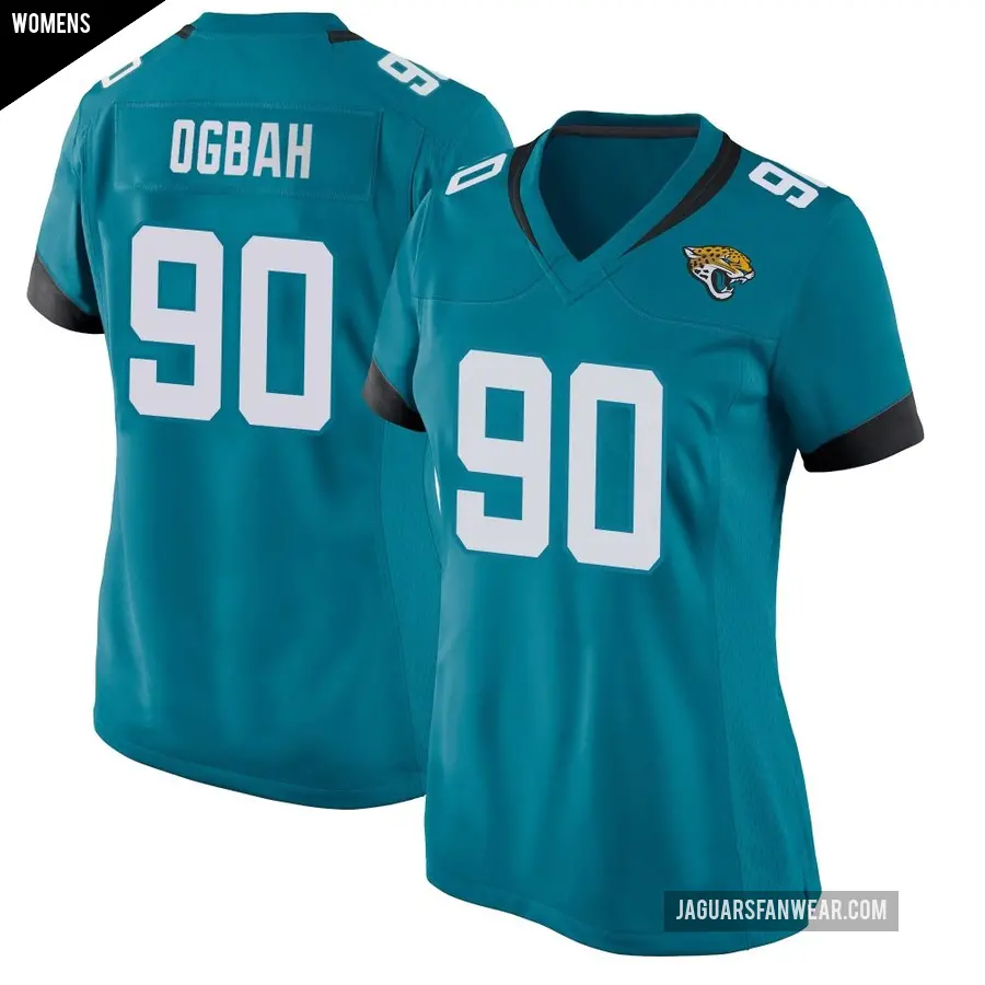Women's Jacksonville Jaguars ＃90 Emmanuel Ogbah Teal Game Jersey