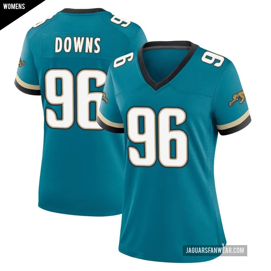 Women's Jacksonville Jaguars ＃96 Ethan Downs Teal Game Prowler Throwback Jersey