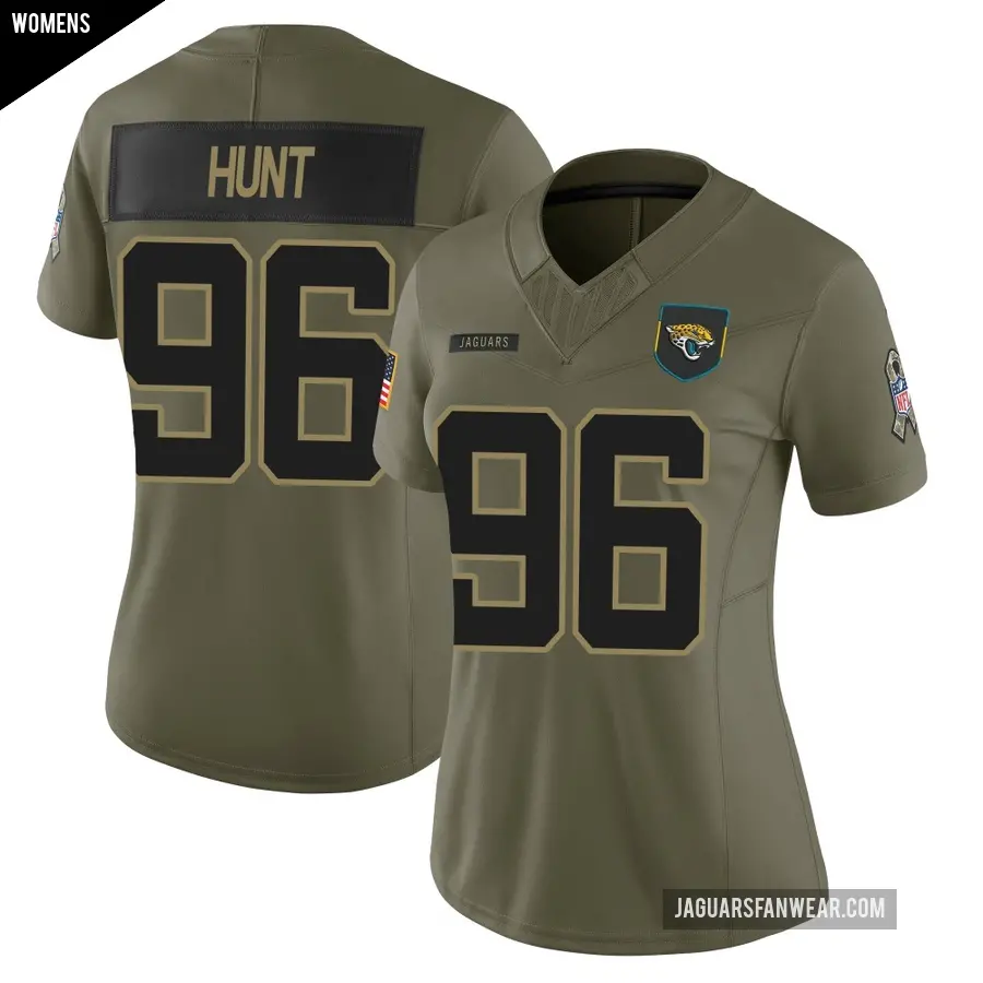 Women's Jacksonville Jaguars ＃96 Jalen Hunt Olive Limited 2025 Salute to Service Jersey