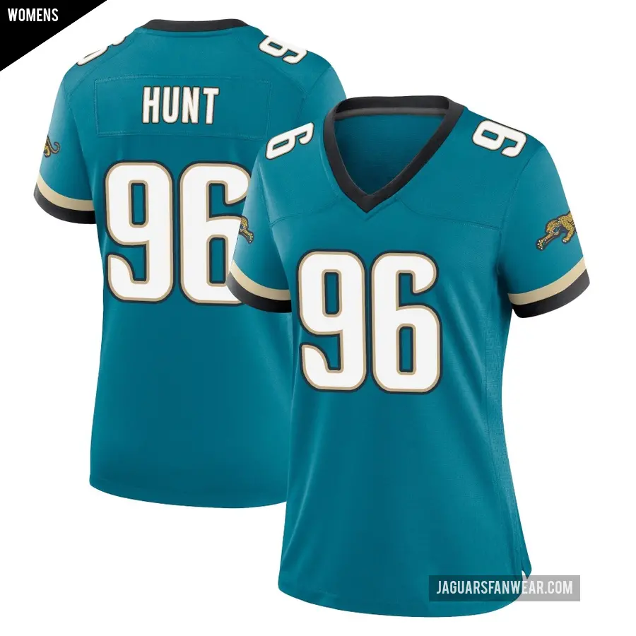 Women's Jacksonville Jaguars ＃96 Jalen Hunt Teal Game Prowler Throwback Jersey