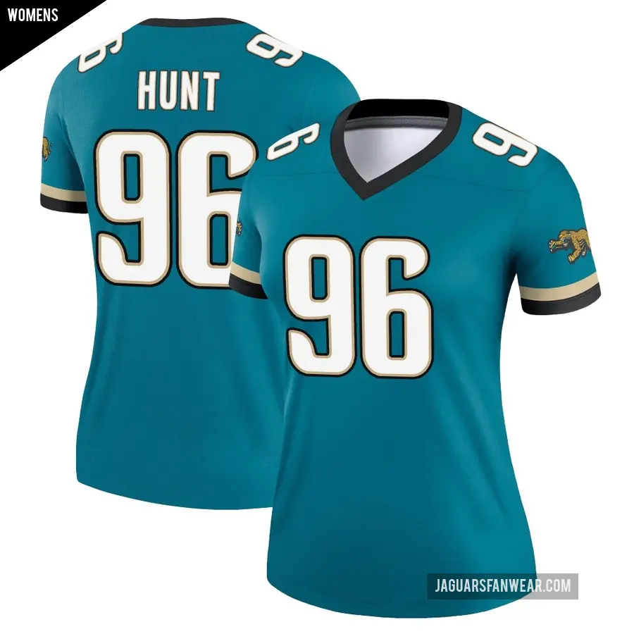 Women's Jacksonville Jaguars ＃96 Jalen Hunt Teal Legend Prowler Throwback Jersey