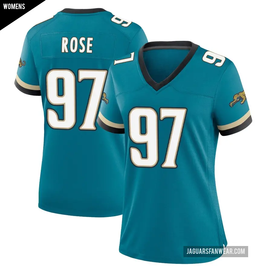 Women's Jacksonville Jaguars ＃97 Keivie Rose Teal Game Prowler Throwback Jersey