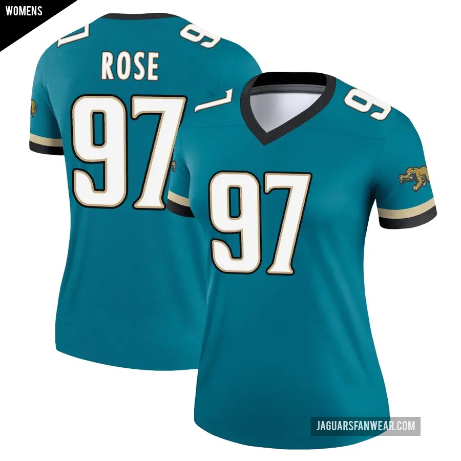 Women's Jacksonville Jaguars ＃97 Keivie Rose Teal Legend Prowler Throwback Jersey