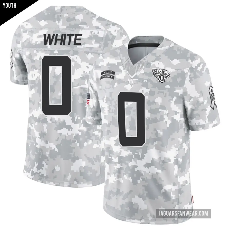 Youth Jacksonville Jaguars ＃0 Jordan White Arctic Camo Limited 2024 Salute to Service Jersey