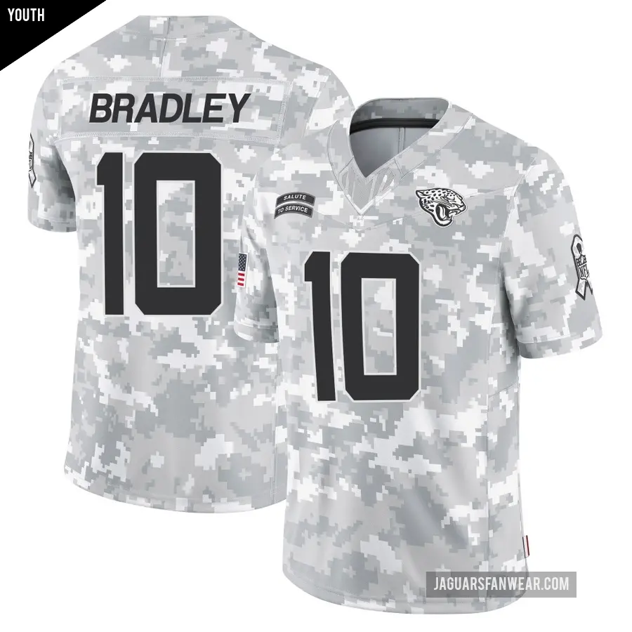 Youth Jacksonville Jaguars ＃10 Carter Bradley Arctic Camo Limited 2024 Salute to Service Jersey