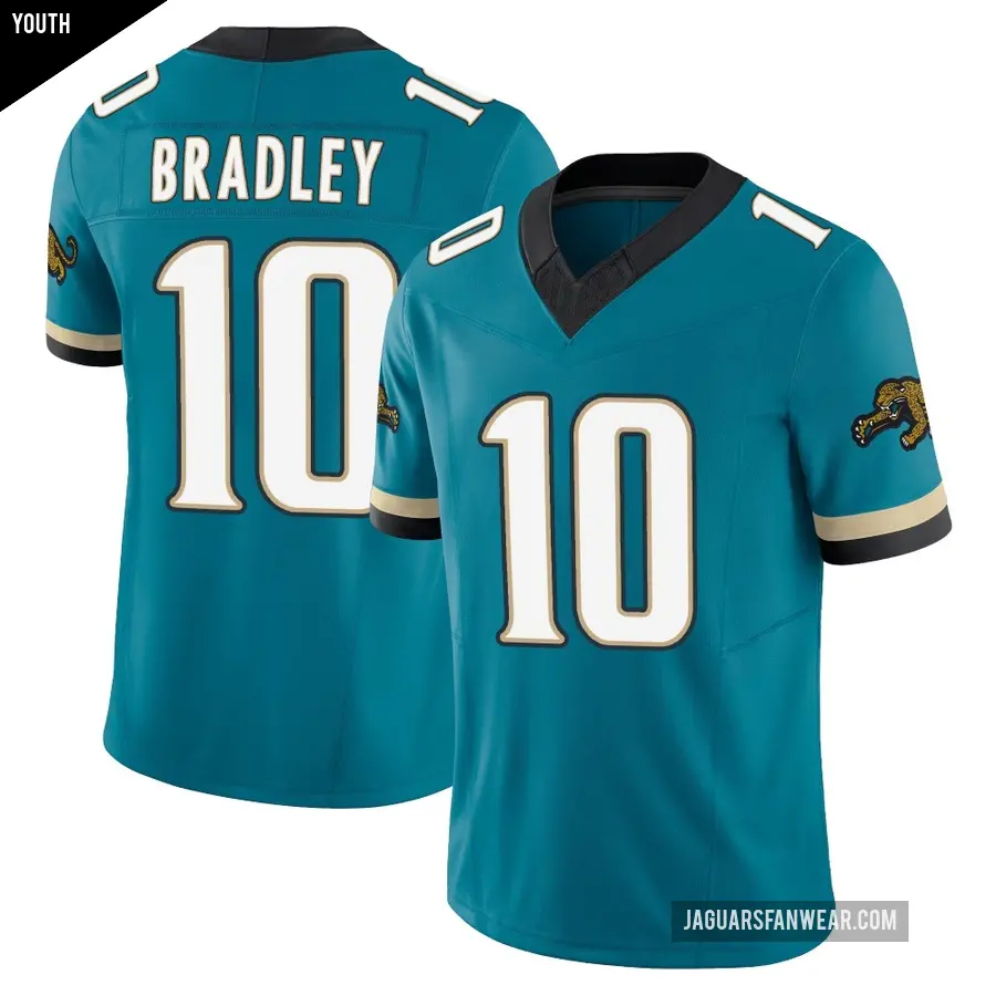 Youth Jacksonville Jaguars ＃10 Carter Bradley Teal Limited Prowler Throwback Vapor F.U.S.E. Jersey