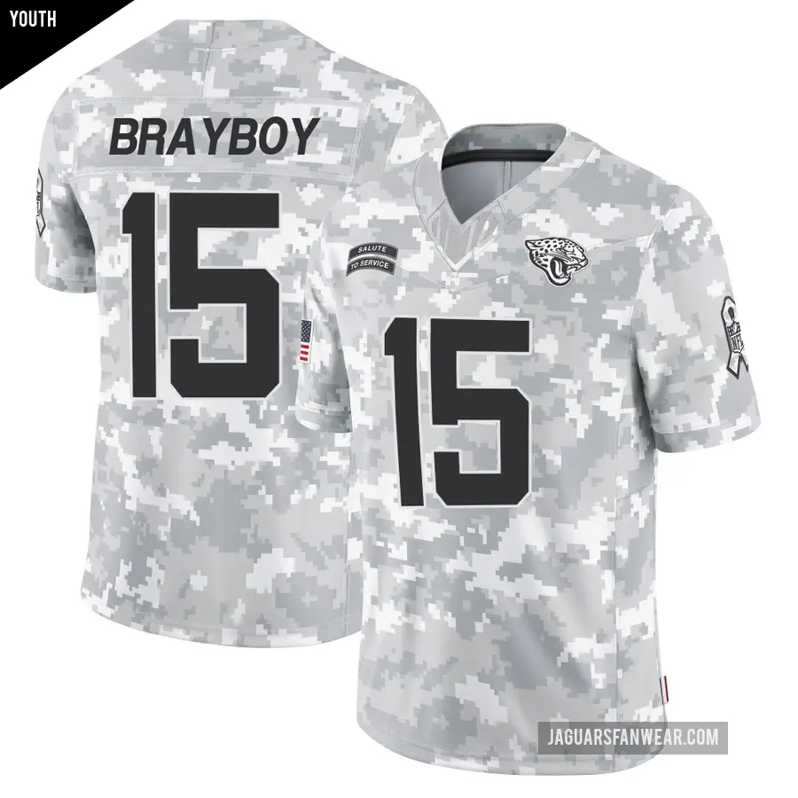 Youth Jacksonville Jaguars ＃15 Chandler Brayboy Arctic Camo Limited 2024 Salute to Service Jersey