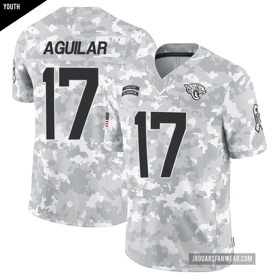 Youth Jacksonville Jaguars ＃17 Joey Aguilar Arctic Camo Limited 2024 Salute to Service Jersey