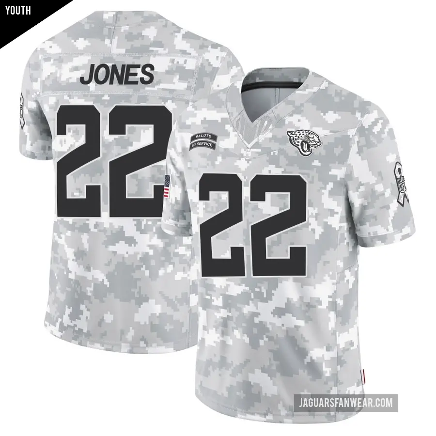 Youth Jacksonville Jaguars ＃22 Jarrian Jones Arctic Camo Limited 2024 Salute to Service Jersey