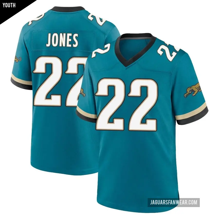 Youth Jacksonville Jaguars ＃22 Jarrian Jones Teal Game Prowler Throwback Jersey