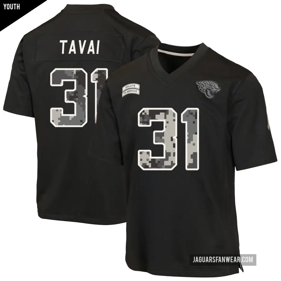 Youth Jacksonville Jaguars ＃31 Jahlani Tavai Black Game 2026 Salute to Service Jersey