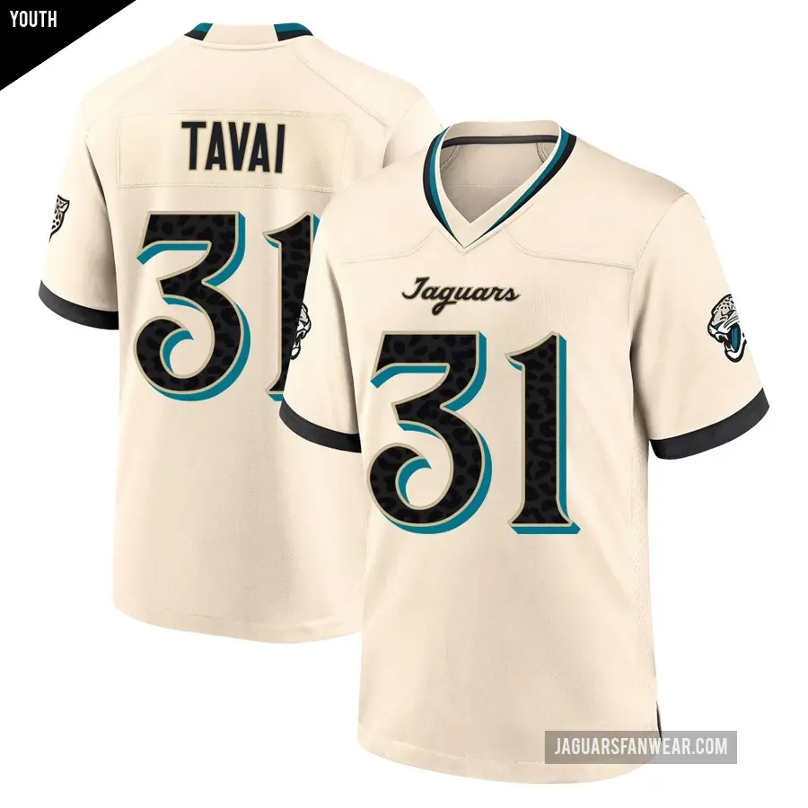 Youth Jacksonville Jaguars ＃31 Jahlani Tavai Game Natural 2026 Rivalries Collection Jersey