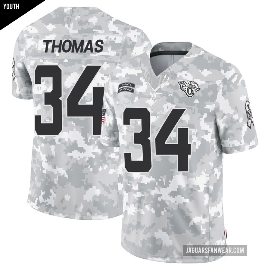 Youth Jacksonville Jaguars ＃34 Trevian Thomas Arctic Camo Limited 2024 Salute to Service Jersey