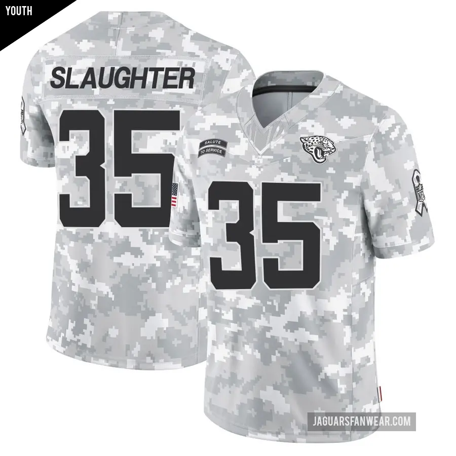 Youth Jacksonville Jaguars ＃35 Doneiko Slaughter Arctic Camo Limited 2024 Salute to Service Jersey