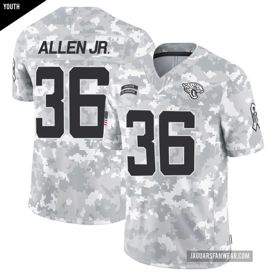 Youth Jacksonville Jaguars ＃36 LeQuint Allen Jr. Arctic Camo Limited 2024 Salute to Service Jersey