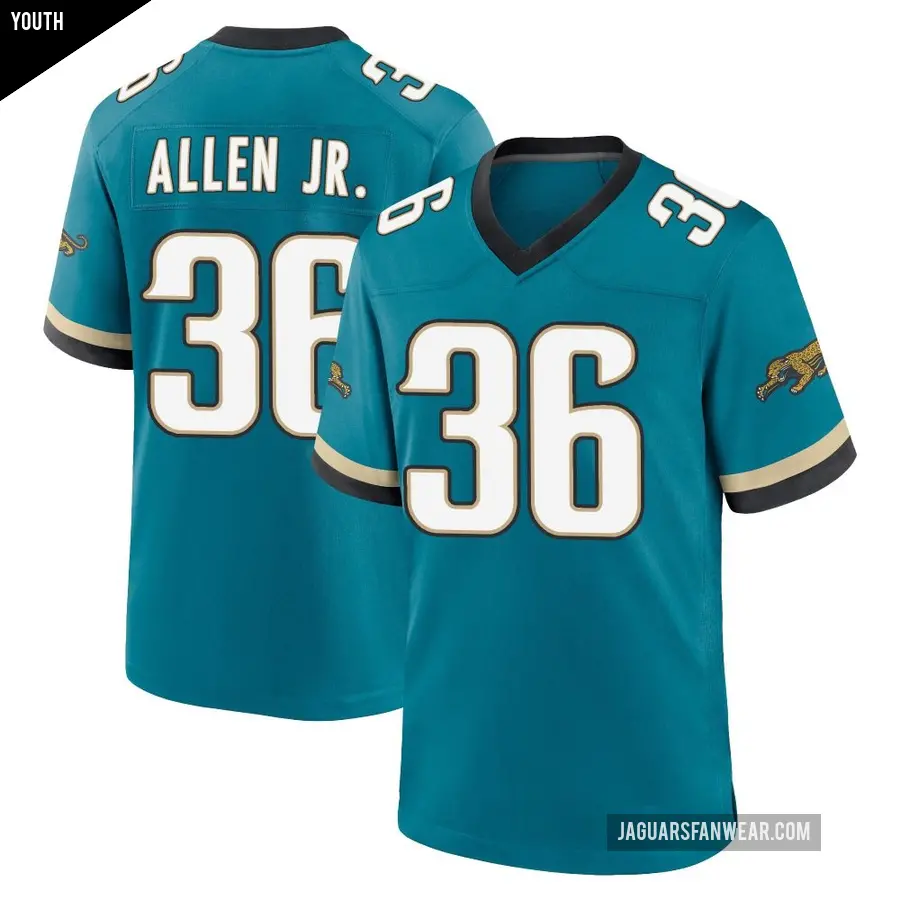 Youth Jacksonville Jaguars ＃36 LeQuint Allen Jr. Teal Game Prowler Throwback Jersey