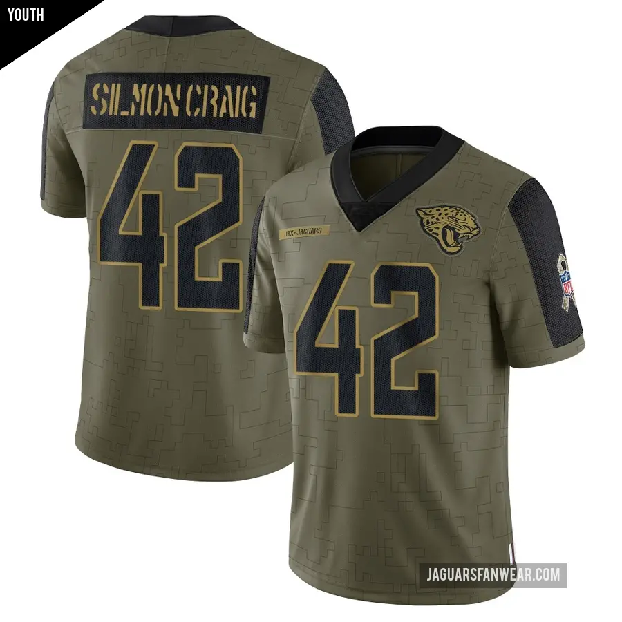Youth Jacksonville Jaguars ＃42 Cam'Ron Silmon-Craig Olive Limited 2021 Salute To Service Jersey