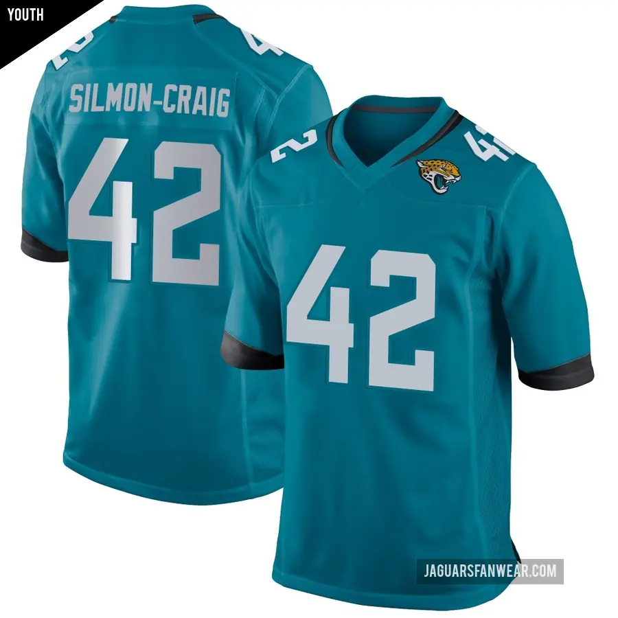 Youth Jacksonville Jaguars ＃42 Cam'Ron Silmon-Craig Teal Game Jersey