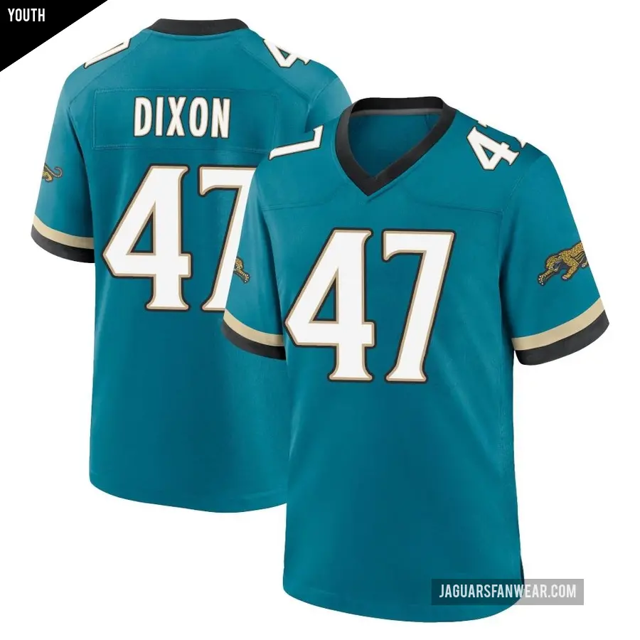 Youth Jacksonville Jaguars ＃47 De'Shaan Dixon Teal Game Prowler Throwback Jersey
