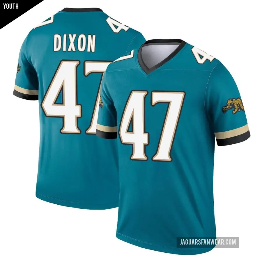 Youth Jacksonville Jaguars ＃47 De'Shaan Dixon Teal Legend Prowler Throwback Jersey