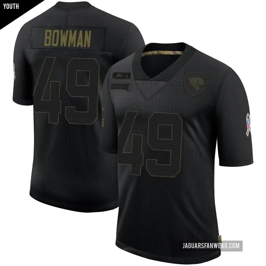 Youth Jacksonville Jaguars ＃49 Shawn Bowman Black Limited 2020 Salute To Service Jersey