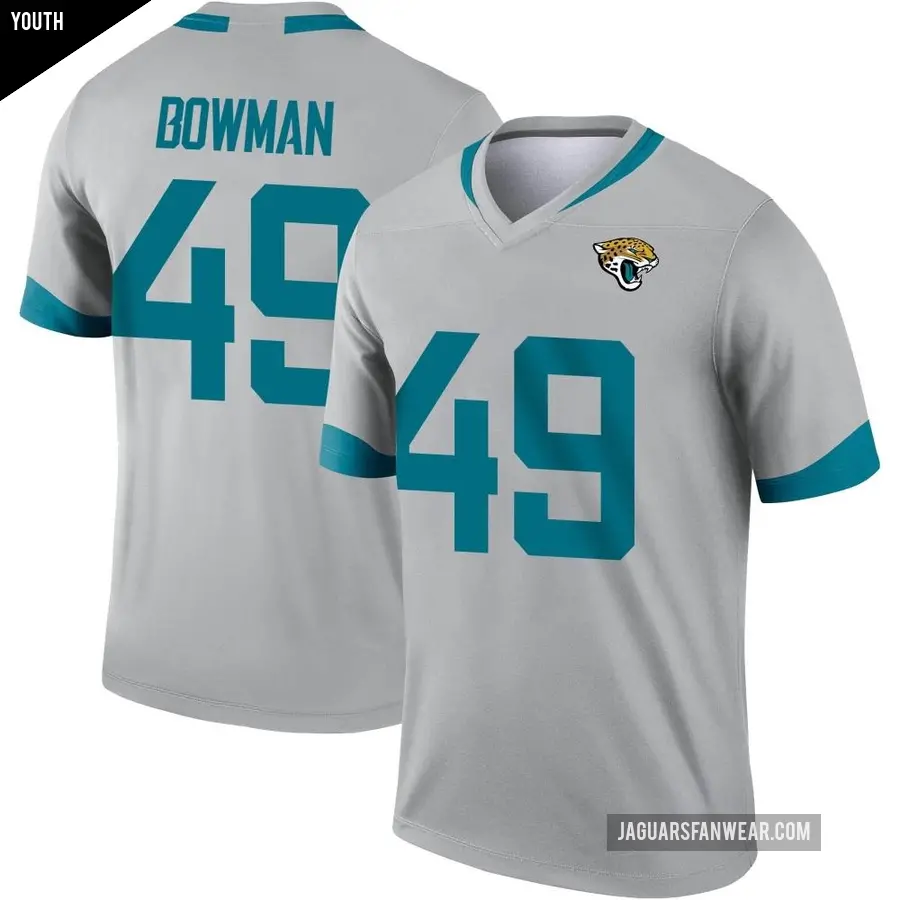 Youth Jacksonville Jaguars ＃49 Shawn Bowman Legend Silver Inverted Jersey