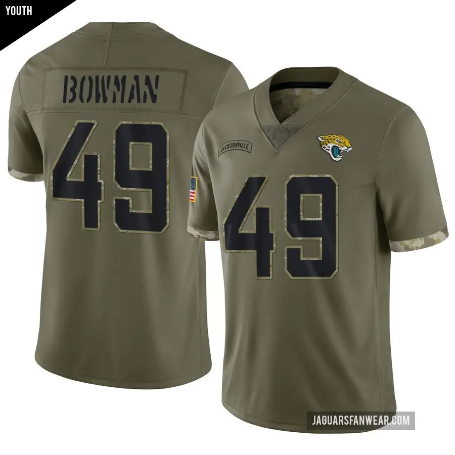 Youth Jacksonville Jaguars ＃49 Shawn Bowman Olive Limited 2022 Salute To Service Jersey
