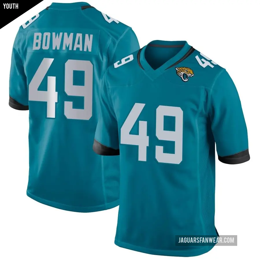 Youth Jacksonville Jaguars ＃49 Shawn Bowman Teal Game Jersey