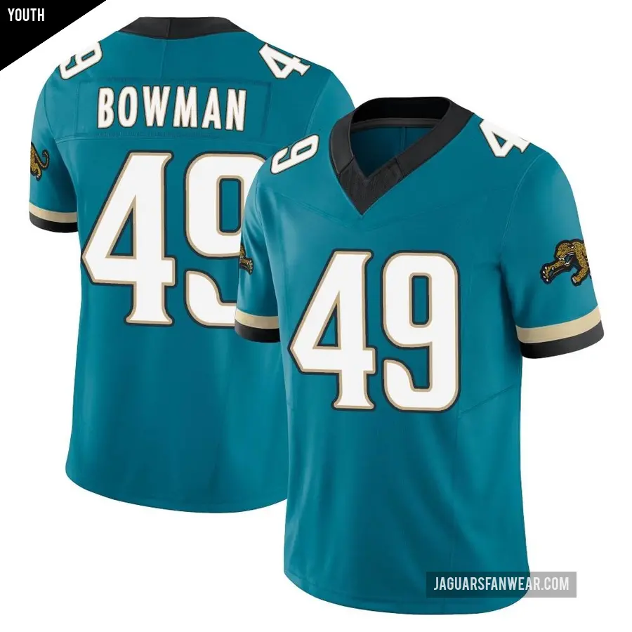 Youth Jacksonville Jaguars ＃49 Shawn Bowman Teal Limited Prowler Throwback Vapor F.U.S.E. Jersey