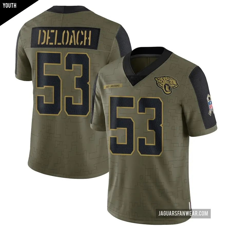 Youth Jacksonville Jaguars ＃53 Kalen DeLoach Olive Limited 2021 Salute To Service Jersey