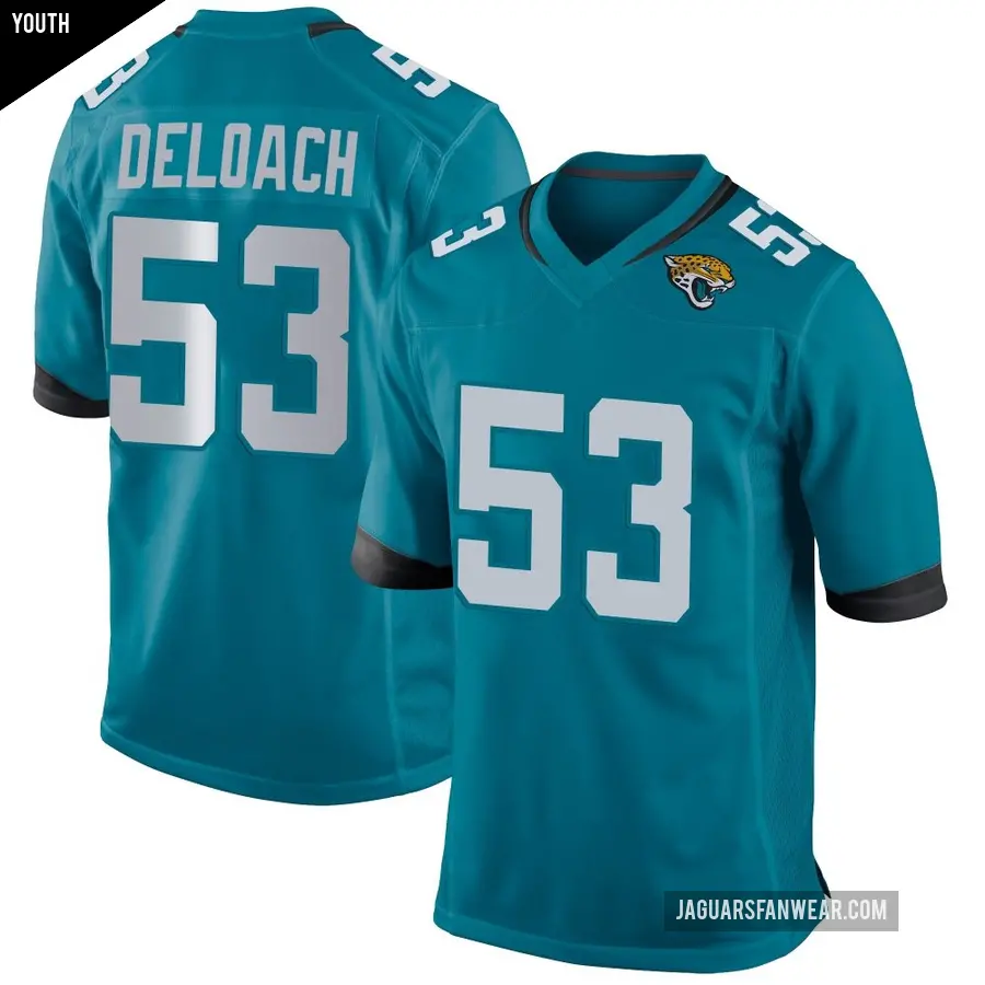 Youth Jacksonville Jaguars ＃53 Kalen DeLoach Teal Game Jersey