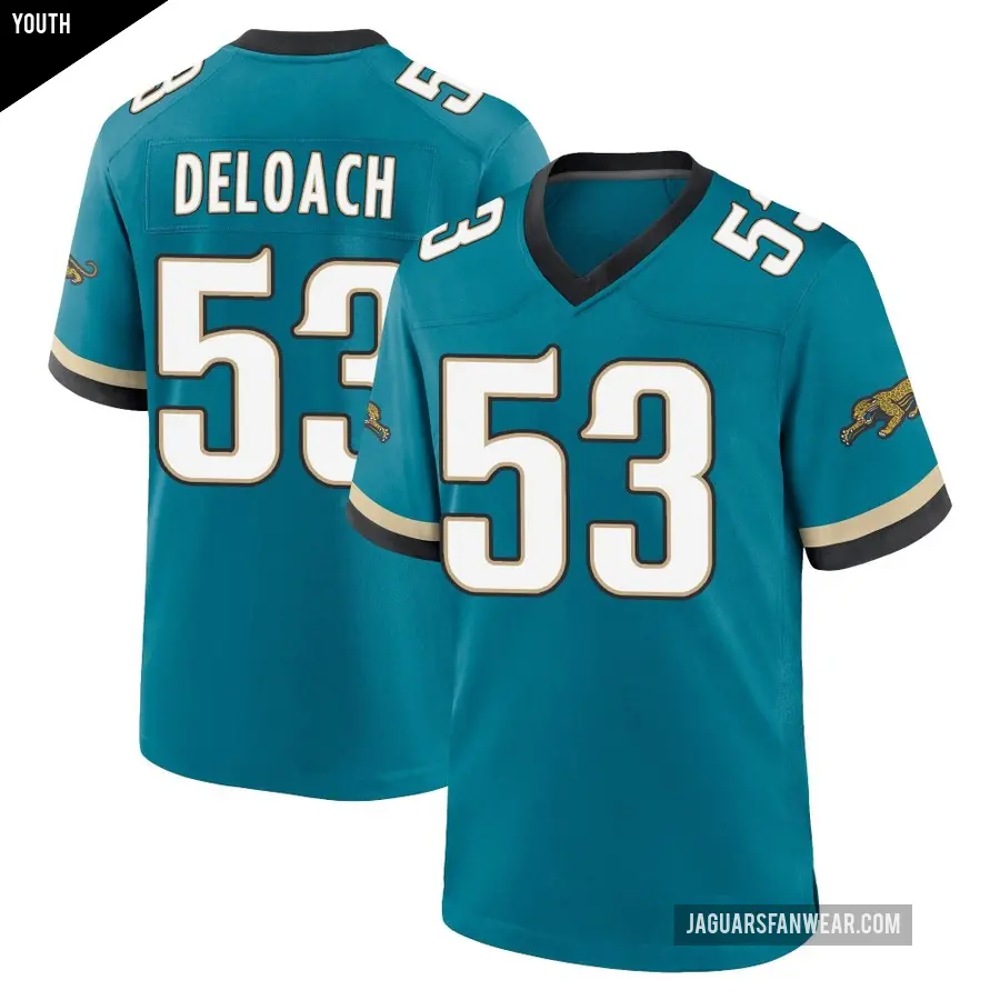 Youth Jacksonville Jaguars ＃53 Kalen DeLoach Teal Game Prowler Throwback Jersey