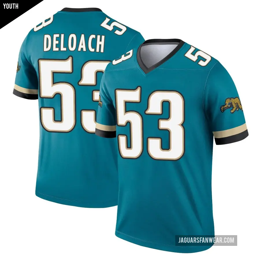 Youth Jacksonville Jaguars ＃53 Kalen DeLoach Teal Legend Prowler Throwback Jersey