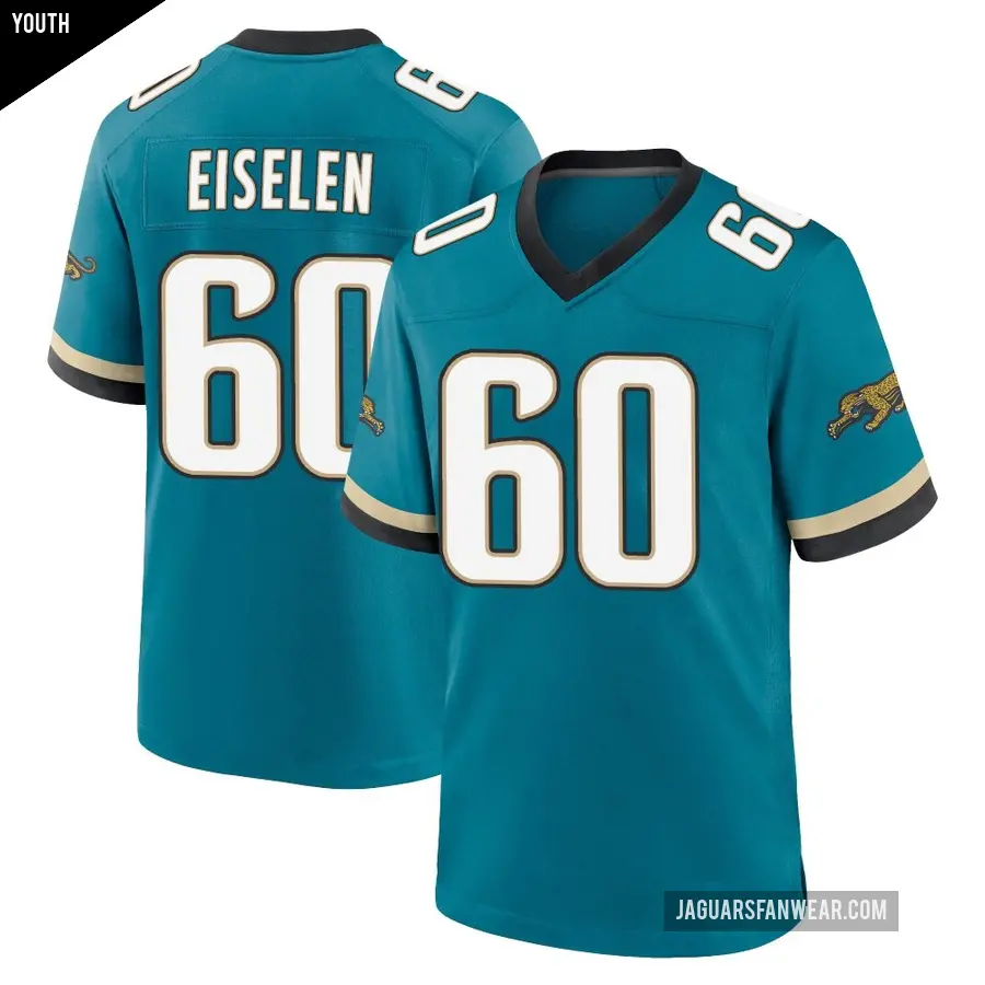 Youth Jacksonville Jaguars ＃60 Dieter Eiselen Teal Game Prowler Throwback Jersey