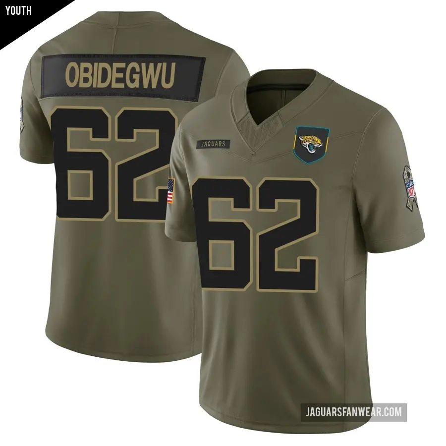 Youth Jacksonville Jaguars ＃62 Jimto Obidegwu Olive Limited 2025 Salute to Service Jersey
