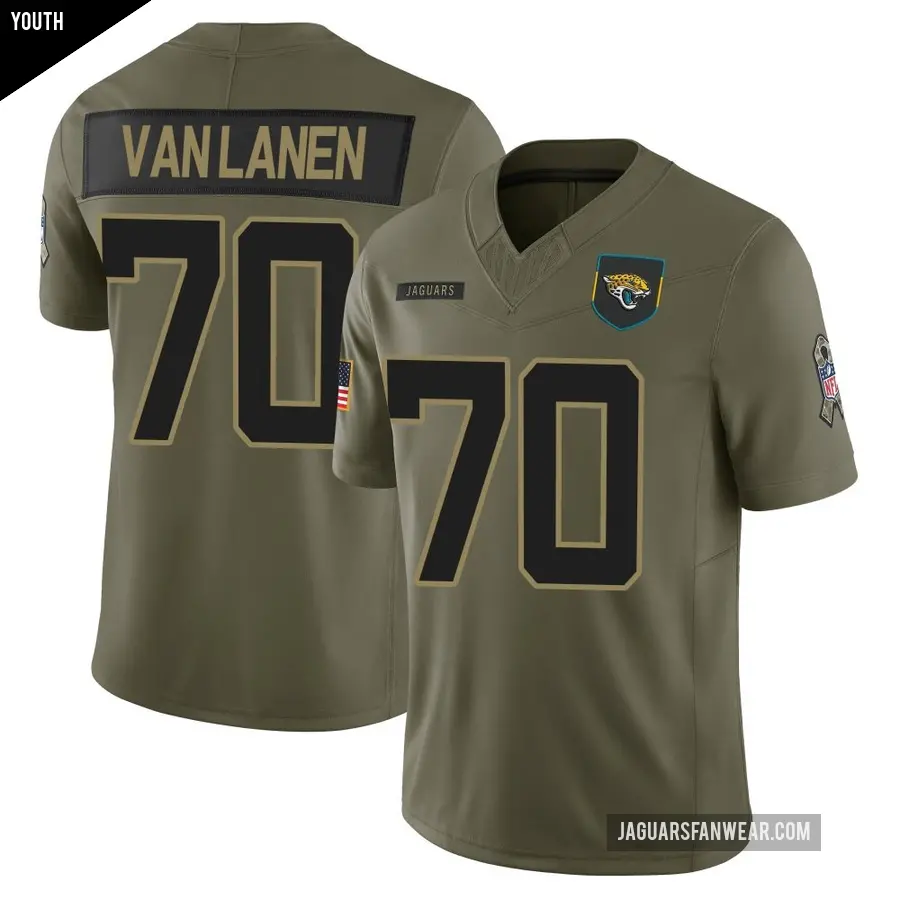 Youth Jacksonville Jaguars ＃70 Cole Van Lanen Olive Limited 2025 Salute to Service Jersey