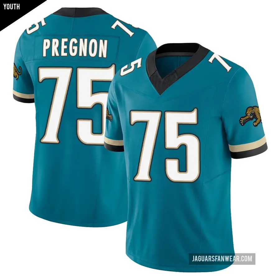 Youth Jacksonville Jaguars ＃75 Emmanuel Pregnon Teal Limited Prowler Throwback Vapor F.U.S.E. Jersey
