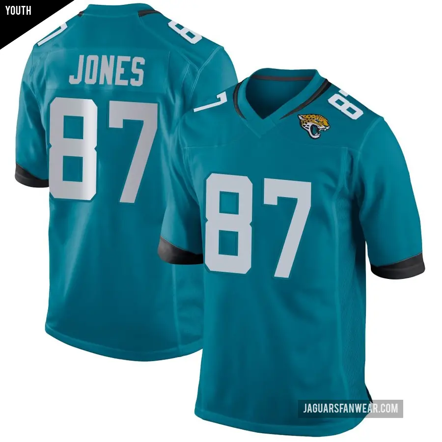 Youth Jacksonville Jaguars ＃87 J.J. Jones Teal Game Jersey