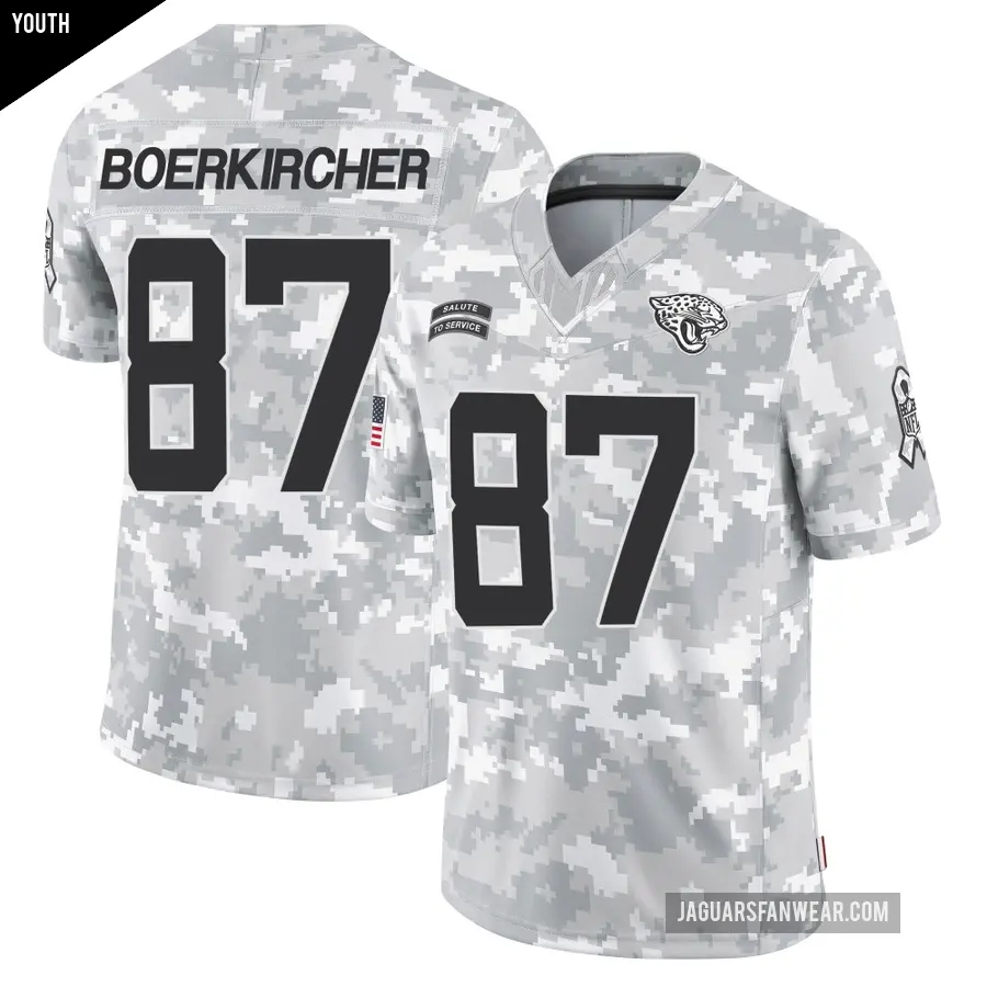 Youth Jacksonville Jaguars ＃87 Nate Boerkircher Arctic Camo Limited 2024 Salute to Service Jersey