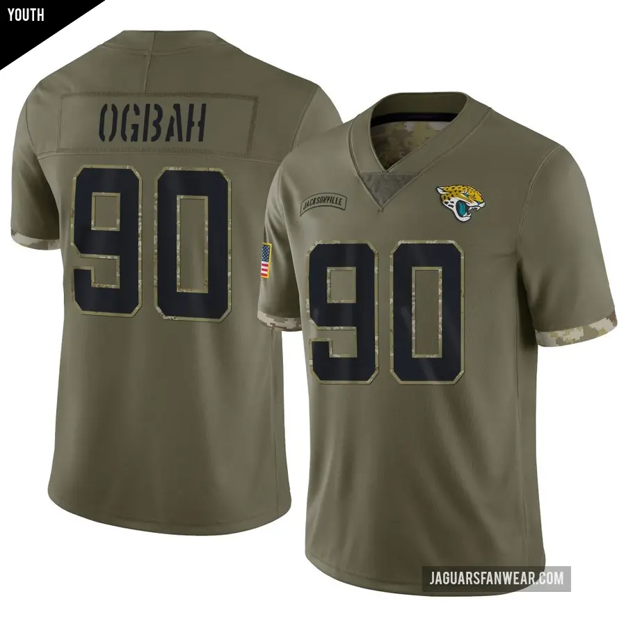 Youth Jacksonville Jaguars ＃90 Emmanuel Ogbah Olive Limited 2022 Salute To Service Jersey