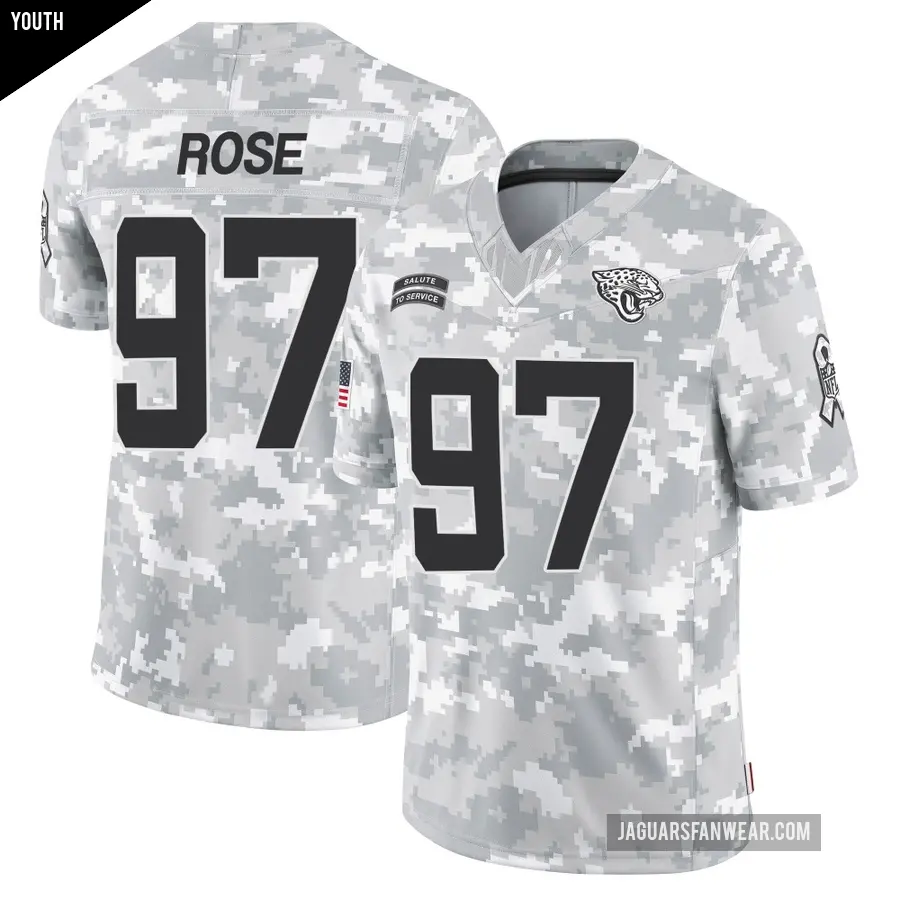 Youth Jacksonville Jaguars ＃97 Keivie Rose Arctic Camo Limited 2024 Salute to Service Jersey